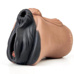 Fantasy Lifelike 2 In 1 Soft Silicone Made Portable Use Male Masturbator Men Silicone Stroker Male Sex Product Stretchy With Two Textured Internal Tunnels For Men Couple Brown Black Color