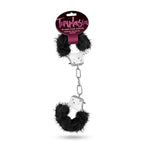 Blush Temptasia 11" Black Plush Fur Handcuffs - Soft Faux Fur Bondage Cuffs For Couples - Adjustable Stainless Steel Metal Restraints - Keys & Safety Release - Kinky Bdsm Pleasure Cuffs Adult Sex Toy