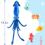 5Pcs Giant Squid Stuffed Animal 41.3" With Small Marine Clownfish,Crab, Seahorse, Angler Fish Baby Plush Toys, Adorable Bulk Ocean Animal Plushies Gifts For Squid Toys Lover,Kids,Boys,Girls