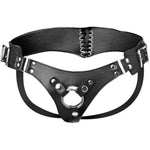 Bodice Corset-Style Strap-On Harness | Vegan Leatherette With Back Lacing, Hip Buckles & Metal O-Ring | Adjustable Fit For Women, Men & Couples | Fits 1.65” Diameter Toys | 43” Max