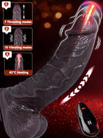 10.5" Thick Black Thrusting Dildo, 2.25" Diameter Big Girthy BBC Heated Toy