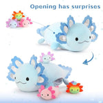 Giant Axolotl Plush With 3 Baby Axolotl Inside - 23.5" Soft Stuffed Animal Throw Pillow - Blue