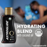 Astroglide Sensual Massage Oil and Lube (4oz), O Organic Essential Oil Based Hydrating Personal Lubricant, USDA Certified Organic