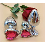 3 Pcs Anal Plug Set, Heart Shaped Metal Anal Sex Trainer Jeweled Butt Plugs Toy For Beginners, Rose Red