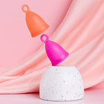 Silicone Ring Menstrual Cup with Loop Pull Stem for Easy Removal - Reusable 12 Hour Tampon Alternative - Medium Size, Soft Peachcup