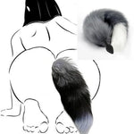 Silicone Anal Plug with Faux Fur Fox Tail, 18 Inch Tail, Adult Toy for Roleplay and Cosplay (Gray)