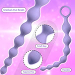 Anal Beads, Silicone Flexible Anal Chain Butt Plug With 7 Gradual Balls And Pull Loop Prostate Massager G-Spot Stimulator Anal Training Sex Toy For Beginner 8.23 Inch, Purple