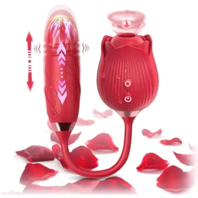 Rose Sex Toy Dildo Silicone Vibrator 3In1 For Women - G Spot Vibrator With 10 Tongue Sucking & 10 Vibration Modes - Adult Toys Sex Games For Couples - Ipx7 Waterproof - Usb Rechargeable