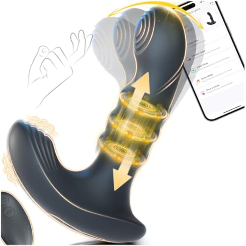 Wiggling Prostate Massager With Beaded Thrusting Ring, Vibrating Anal Butt Plug, App Remote Control Anal Male Adult Sex Toys For Men Women Couples, Anal Dildo Vibrator Sex Toy Game Play