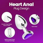 Anal Plug Trainer Set With Three Sizes Of Heart Shaped Purple Jeweled Handles, Stainless Steel Anel Butt Plugs For Men Women And Couples Sex Toys