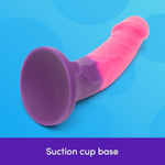 Lifelike Lover Luxe Realistic Dildo - 7 Inch Suction Cup Dildo - Colour Changing Curved Smooth Silicone - Harness Compatible Strap On - Adult Sex Toy - Waterproof - Purple/Pink