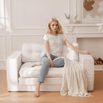 Loveseat Sleeper Sofa,55" Convertible Sofa Bed Couch Futon Couches For Living Room,3-In-1 Pull Out Floor Couch With Backrest And Pillows, White