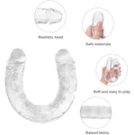 13.4 * 1.5 Inches Double Dildo Crystal Jelly Realistic Anal Long Dildo Penis Soft And Flexible With Veins And Glans Adult Sex Toys For Women/Men/Lesbian