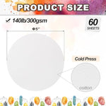 60 Sheets Round Watercolor Paper, 5 Inch, 140 lb 300 GSM Cold Press Cotton Paper