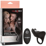 Silicone Rechargeable Remote Pleasurizer – 12 Function Vibrating Waterproof Pleasure Ring – Silicone Clitoral Massager Sex Toy For Couples - Black