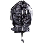 Leather Bondage Mask Hood Bdsm Restraints Sex Blindfold Adjustable Full Face Hood Harness With Breathing Hole And Padlock Erotic Sex Toys For Men Women And Couples