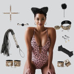 Bdsm Bondage For Sex 10 Pcs Leather Bondage Sets Restraint Kits For Couples And Women - Leopard Print Series