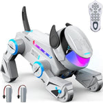 Robot Dog Toys For Kids – Smart Interactive Robot Puppy With Bluetooth,Touch Sensor, Dance Tricks, Led Eyes, 2 Rechargeable Batterys, Gift For Kids Boys And Girls(Gray)