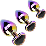 3 Pack Metal Anal Plug Heart Shaped Butt Plug For Beginners Advanced Users Unisex Masturbation(Black/S,M,L)