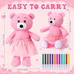 2 Pcs 14 Inch Coloring Bear Plush Toys with Washable Markers, Paintable Stuffed Animal Kit