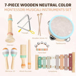 Montessori Toys For 1 2 3 Year Old - Wooden Toys Baby Musical Instruments, Neutral Colors Percussion Instruments Set With Modern Boho Xylophone For Toddlers 3+ Music Education