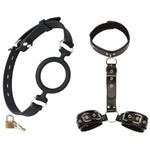 Bondage Restraints Kit Mouth Gag With Padlock Adjustable Oral Sex Sex Handcuffs Collar Neck To Wrist Sex Toy For Men Women Couple Game
