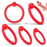 Silicone Cock Ring Penis O Ring With Massage Ball And Patterns For Male Penis Erection Extension Long Lasting Firmness Enlarger Powerful Adult Toys (Red)
