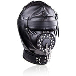 Leather Bondage Mask Hood Bdsm Restraints Sex Blindfold Adjustable Full Face Hood Harness With Breathing Hole And Padlock Erotic Sex Toys For Men Women And Couples