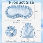 3 Pcs Ruffled Satin Eye Mask Set Light Blue Silk Sleep Mask Silky Blindfold Eyeshade Blackout Eyes Cover Hair Scrunchie and Storage Pouch for Bachelorette Party Bridal Shower Wedding Gift
