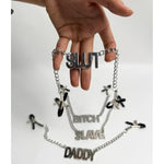 Nipple Clamps Clips With Chain Body Breast Adjustable Couple Sex Pleasure For Women Slut/Slave/Bitch/Daddy Bdsm Torture (Slave+Slut)
