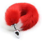 Anal Plug Stainless Steel With Fox Tail Fetish Fox Tail Butt Plug Erotic Buttplug Sexy Cosplay Anal Dildo Sex Toy Smooth Anus Toy Buttplug Anal Toy-Red & White