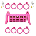 Resin Double Chastity Cage Set With Ring, Keys And Elastic Belts Sissy Cock Cage Bdsm Sex Toy For Men, Gay (Pink)
