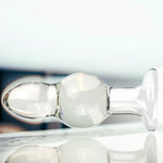 Glass Crystal Anal Butt Plug 2 Beads Design Sex Toys with Safety Base, Transparent Cone Shape Anal Plug Dildo G-Spot Massager Adult Sex Tools for Beginners and Advanced Players (M)