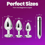 Anal Plug Trainer Set With Three Sizes Of Heart Shaped Purple Jeweled Handles, Stainless Steel Anel Butt Plugs For Men Women And Couples Sex Toys