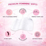 Flushable Feminine Wipes for Sensitive Skin – pH Balanced, Fragrance-Free Intimate Wipes with Aloe Vera & Vitamin E, Individually Wrapped Travel Size (30 Count)