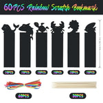 60PCS Scratch Art Rainbow Bookmarks for Kids, 6 Styles, Scratch Art Kit