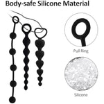 Silicone Anal Beads, 3Pcs Butt Plugs With Pull-Ring Anal Training Set For Beginners Advanced Users Sex Toys For Women, Men And Beginners - Black
