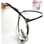 Female Stainless Steel Chastity Belt Invisible Adjustable Panties Device Lockable Underwear Bondage Briefs With Vaginal Plug (Black-B, 60-90Cm)