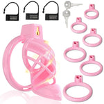 Sissy Chastity Cage High Heeled Cock Cage With 6 Different Rings Male Chastity Device With Invisible Lock And 2 Keys For Penis Bondage Resin Penis Cage Lightweight Breathable (L,Pink-B)
