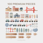 100-Piece Wooden Train Set For Toddlers Ages 1+, Fun & Eco Friendly Toddler Train Set With Wooden Toy Tracks - Creative Toy Town Promoting Imaginative Play With Flexible Configuration