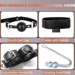Vibrating Anal Hook Bdsm Sex Bondage Restraints With Ball Gag - Neck To Wrist Behind Back Handcuffs Collar With 3 Balls Anal Trainer, Fetish Kinky Adult Sex Toys For Couple Beginner Sm Game Play