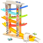 Wooden Car Ramp Race Track Toy For Toddlers 1-4 Years, Montessori Educational Learning Toy For 2 Year Old Boys Girls Gifts With 6 Mini Cars