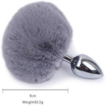 2Pcs Multi-Function Fox Tail Fur Bunny Tail Anal Butt Plug Sex Toys For Couples Adults Cospaly Role Play Stainless Steel Plug (Gray)