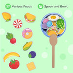 Wooden Feeding Toy - Montessori Scooping Toy For Toddlers 1-4+ - Fine Motor Skills Pretend Play Food Set For Kids (27 Various Foods, A Spoon, Bowl)