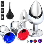 5 Pcs Anal Plug Beginner Set-Four Crystal Jewel Anal Plugs, 1Enema,Sex Toy Anal Training Kit-G Spot Anal Sex Adult Toy For Beginner Adult Unisex Women And Men Couple (Silver)