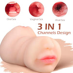 3 In 1 Pocket Pussy Male Masturbators With Lifelike Face, Sex Doll With Realistic Textured Mouth Vagina And Tight Anus, Masturbator Male Stroker Deep Throat Oral Adult Sex Toys For Men(Flesh)