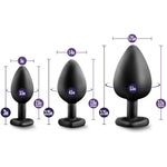 Luxe - Anal Bling Butt Plug Heart Shape Gem Sex Toy 3 Piece Training Kit Soft Satin Silicone - Black Rainbow Gem