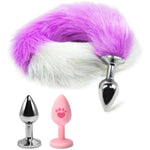 Sexy Fox Tail Anal Butt Plug With 2 Replaceable Anal Plug Silicone Butt Plug Sex Fox Tail Metal Anal Trainer Anal Tail Cute Cosplay Foxtail Anal Sex Toys For Women Man Beginners (Purple+White)