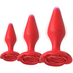 Silicone Anal Butt Plug Rose Sex Toy, Pack Of 3 Anal Training Set For Comfortable Long-Term Wear, Anal Sex Trainer For Beginners Advanced Users,Red