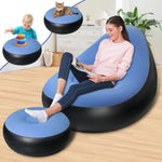 Inflatable Chair With Ottoman, Inflatable Couch For Adults With Flocked Surface, Comfortable Blow Up Air Chair, Waterproof Portable Air Sofa Inflatable Couch For Camping(Blue) (Without Pump)